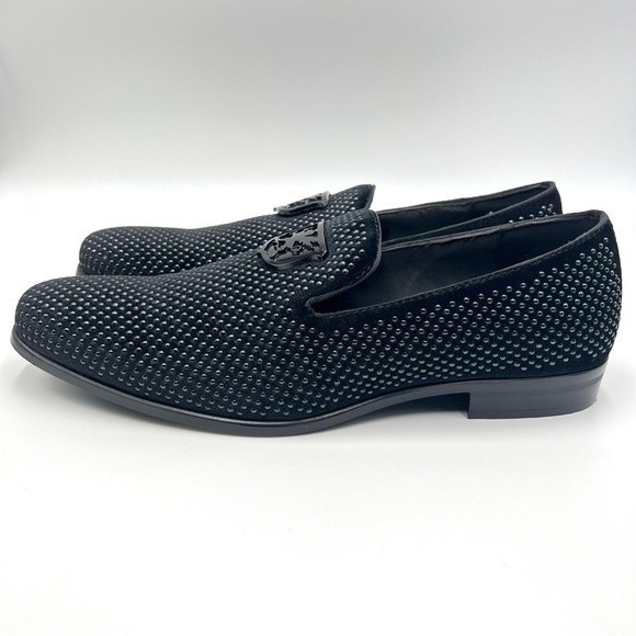 Stacy Adams Mens Size 9.5 Swagger Black Studded‎ Slip On Loafers Shoes